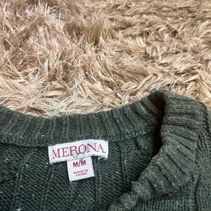 Merona Dark Green M Speckled Casual School Holiday Winter Cable Knit Sweater